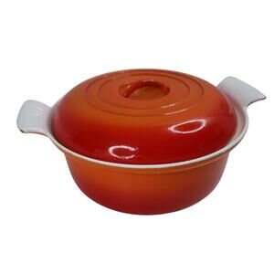 Vintage Descoware Cast Iron Enamel Flame Orange Ombre Dutch Oven